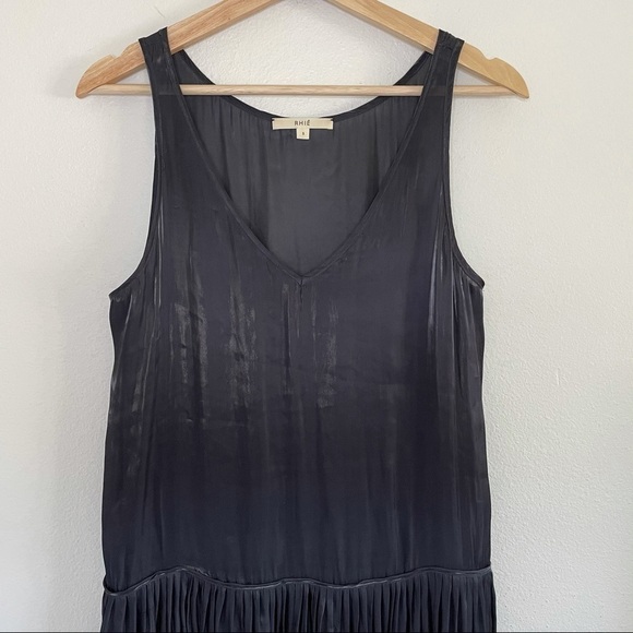 Rhié Liquid Charmeuse Sleeveless V Neck Maxi Slip Dress Charcoal Black Small - Picture 7 of 16